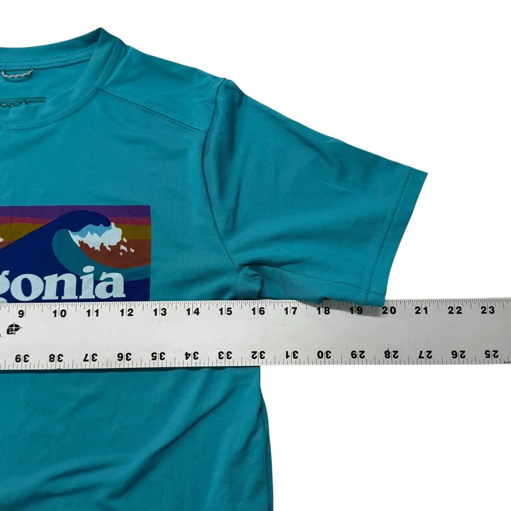 Patagonia Kids Capilene Silkweight Graphic Tee Large 12 Blue Waves 62380
